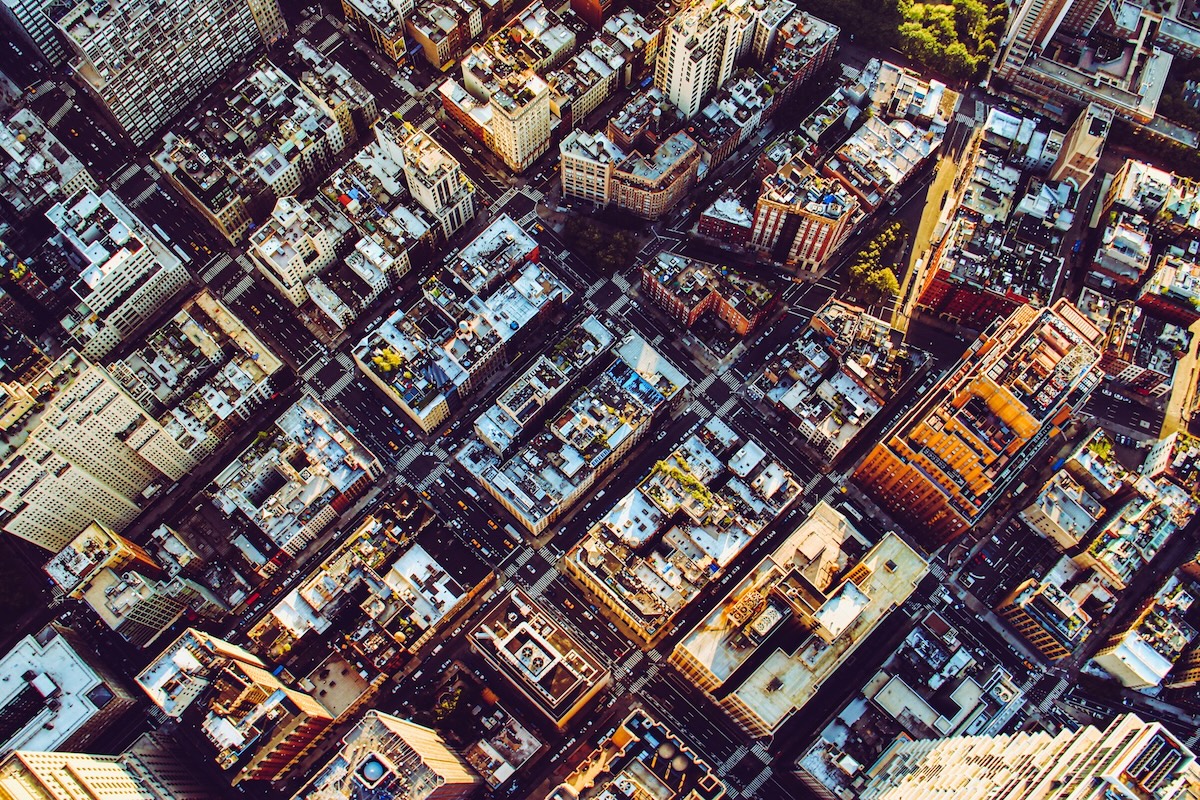 Aerial view of city housing in apartment highrises